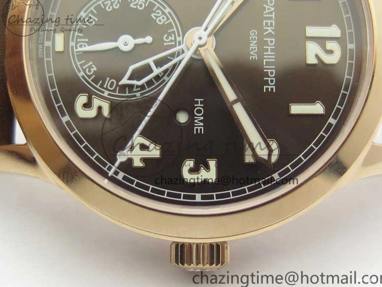 MIROTIME 0423 Calatrava 5524R Pilot Travel Time RG GRF Brown Dial on Brown Leather Strap MIYOTA TopPick 7155